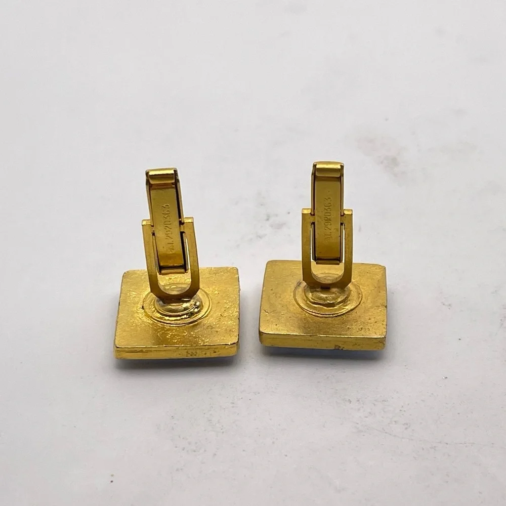 Striking Vintage Genuine Polished Blue Lace and Gold Tone Cufflinks
